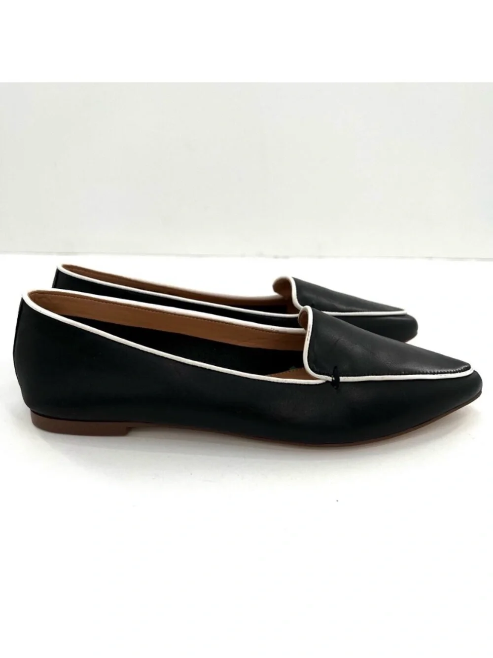 J.Crew Black & White Edie leather pointed-toe loafers